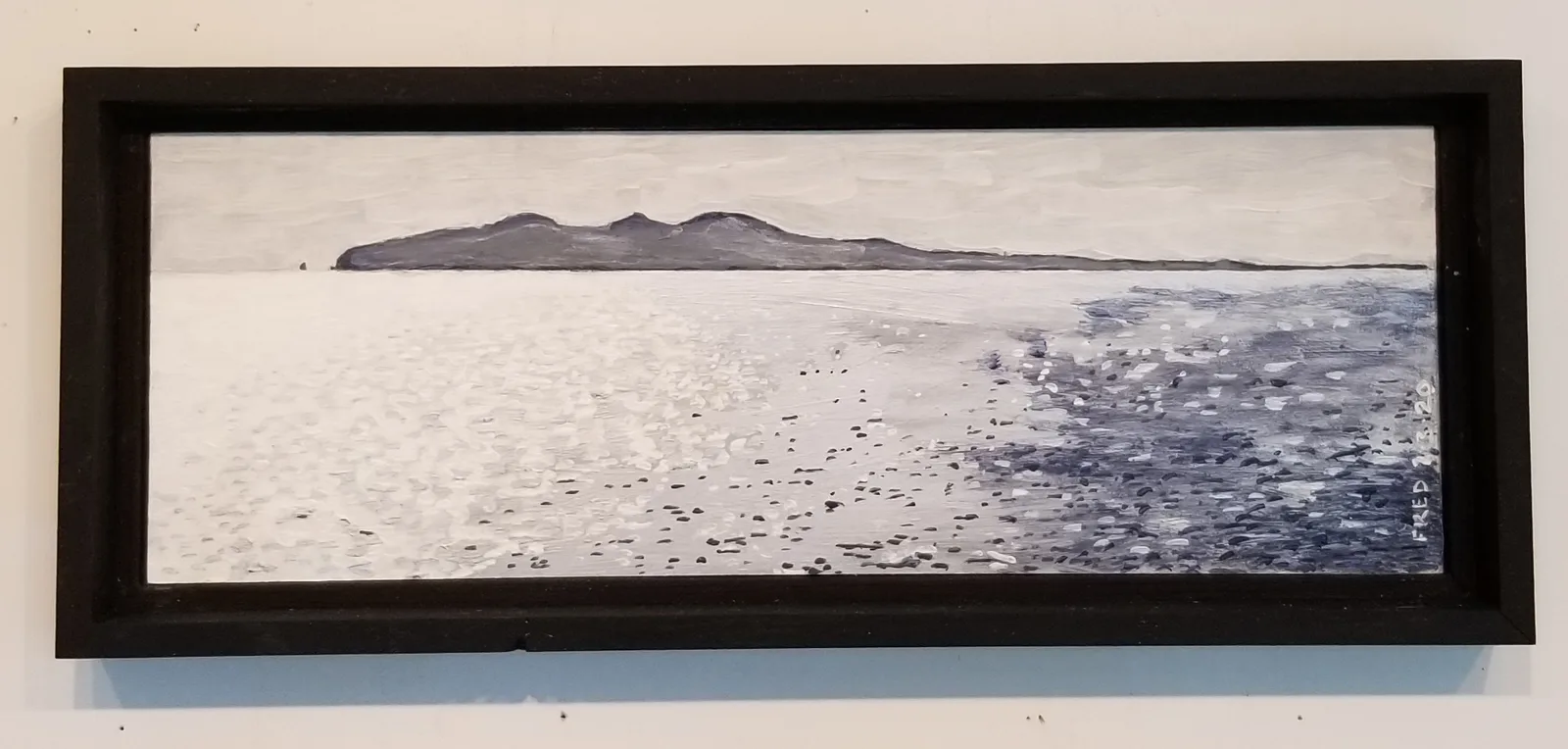 …aux reflets d'argent, acrylique sur bois, 14 × 41 cm