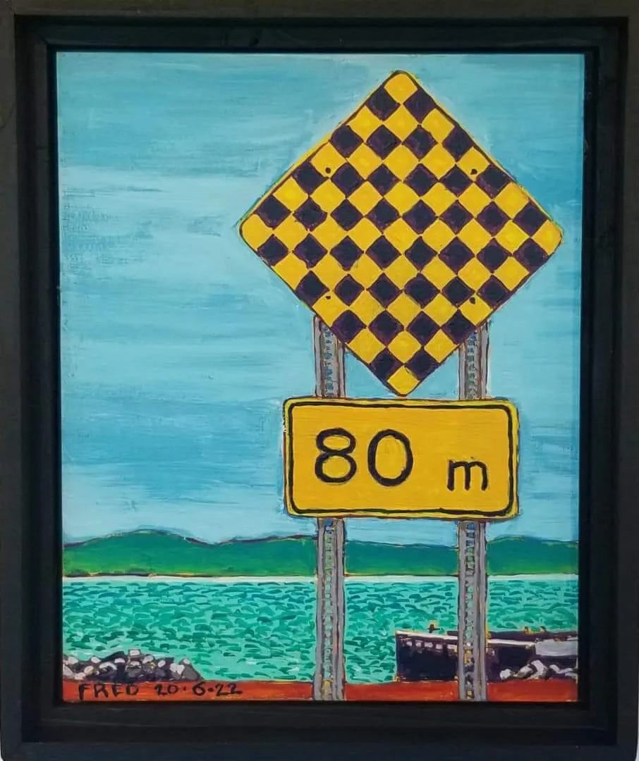 80 m et plouf!, acrylique sur masonite
