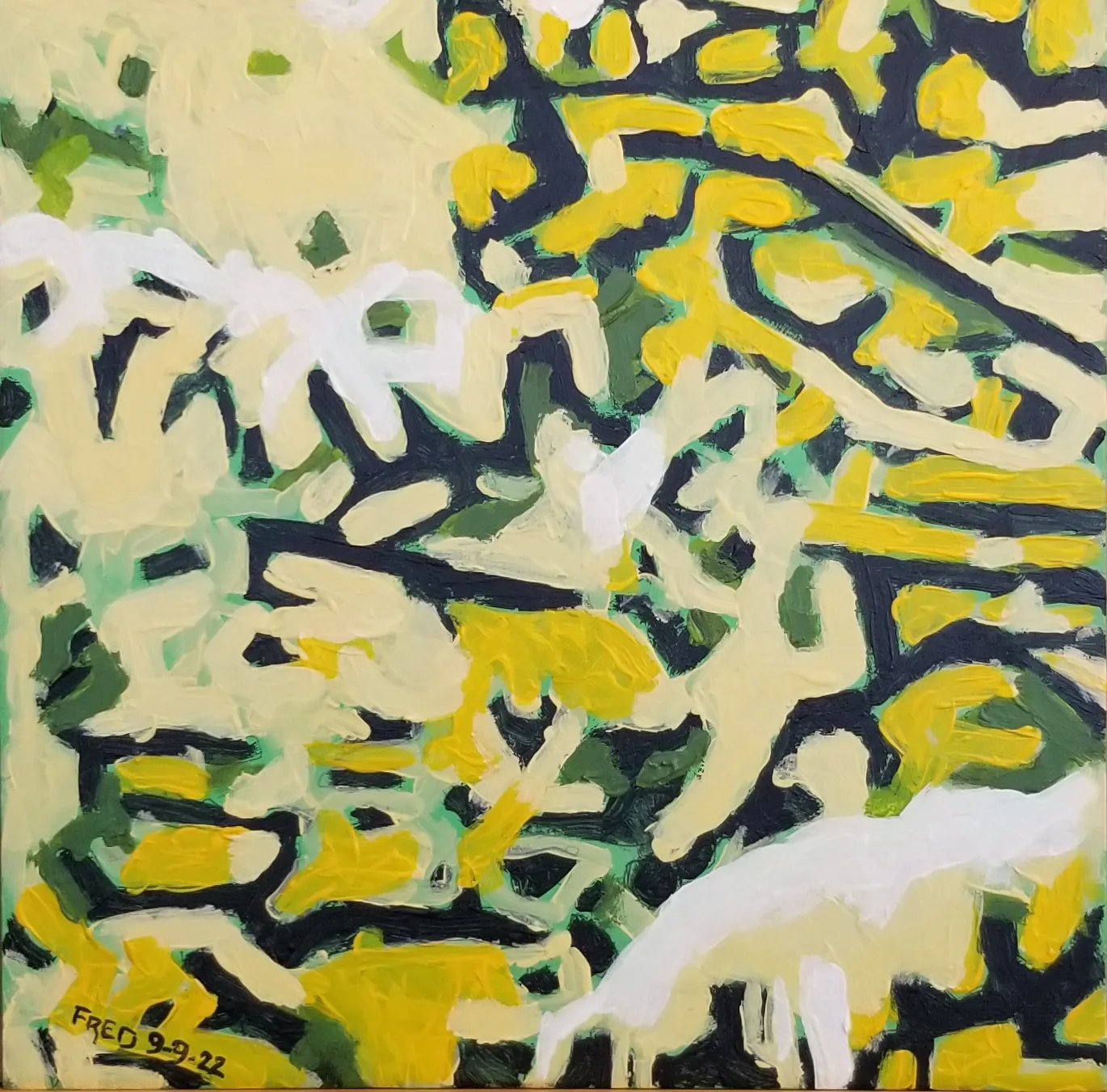 abstraction forêt, acrylique sur masonite