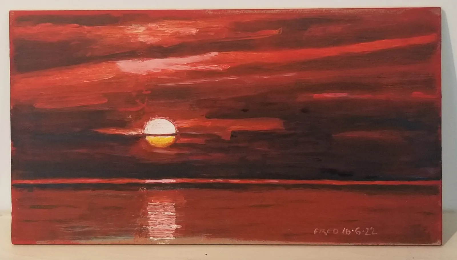 coucher de soleil, acrylique sur masonite
