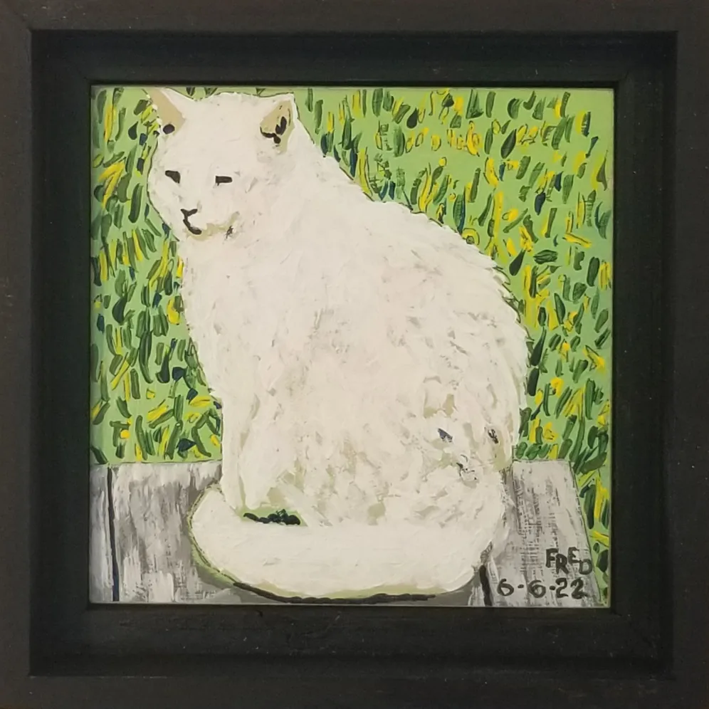 Le chat est une oeuvre d'art, acrylique sur masonite