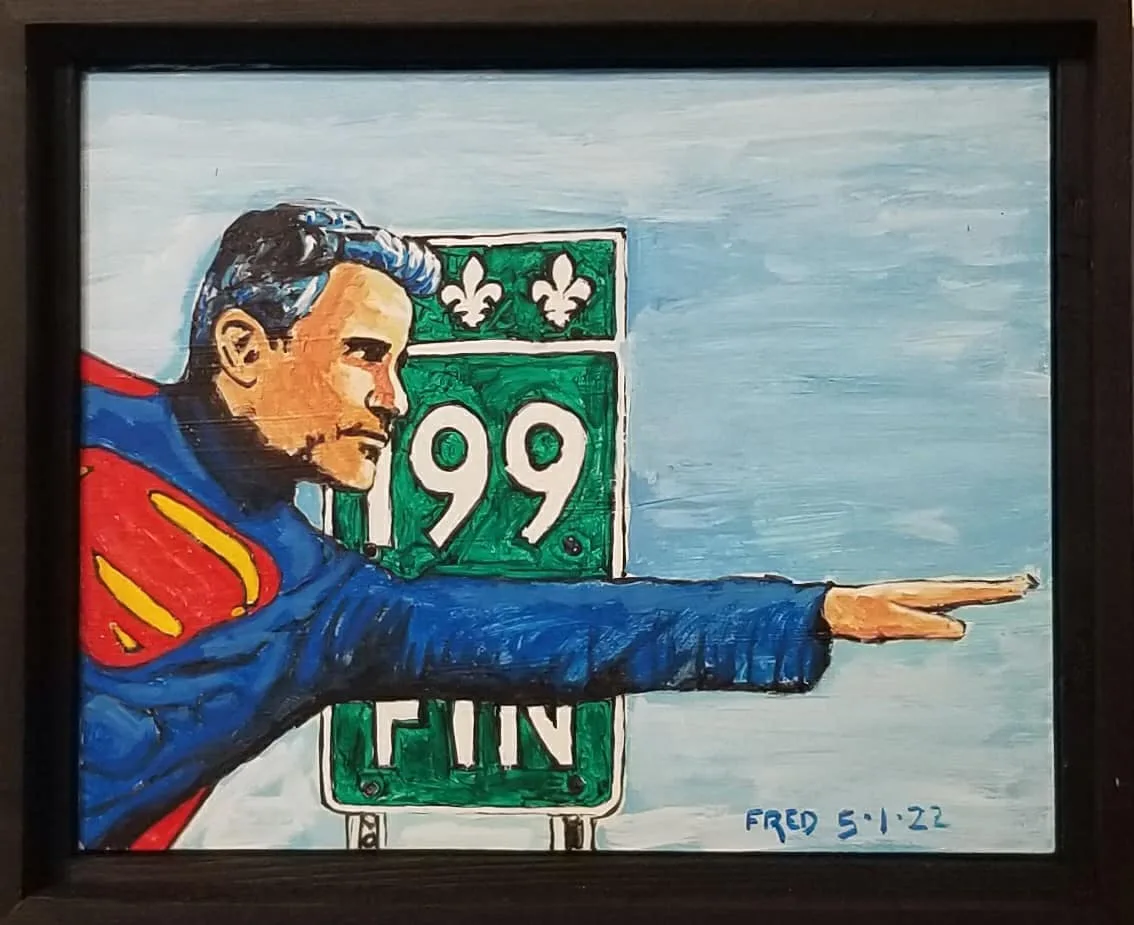 Tout peut arriver sur la 199, acrylique sur masonite