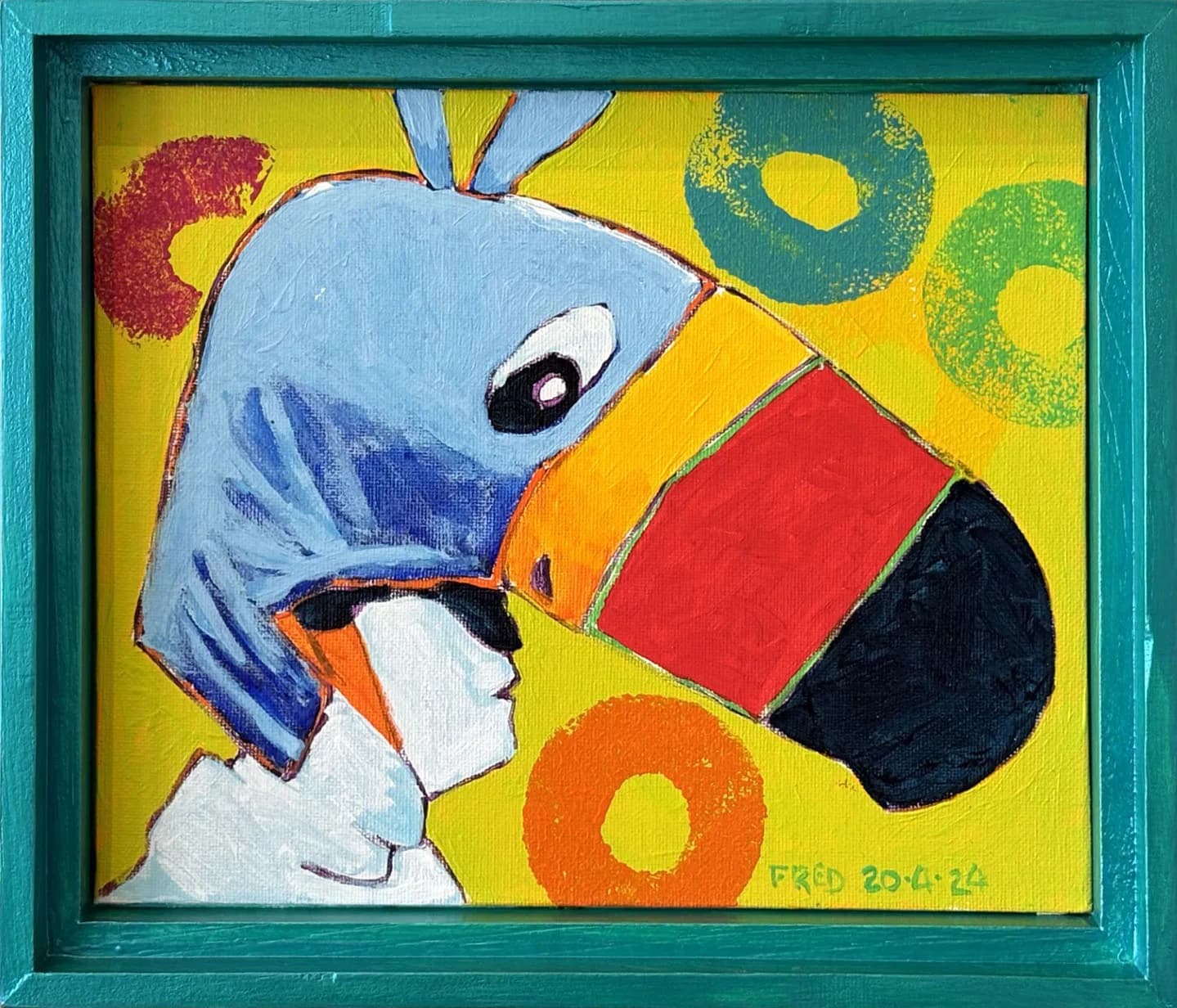 Toucan d'avril, acrylique sur toile cartonnée, 20 × 25 cm