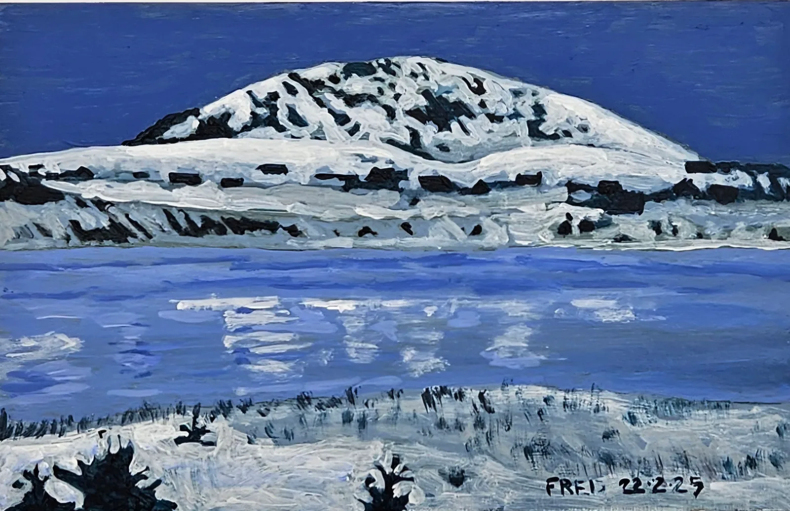 Soir d'hiver, acrylique sur masonite, 17,5 × 28 cm