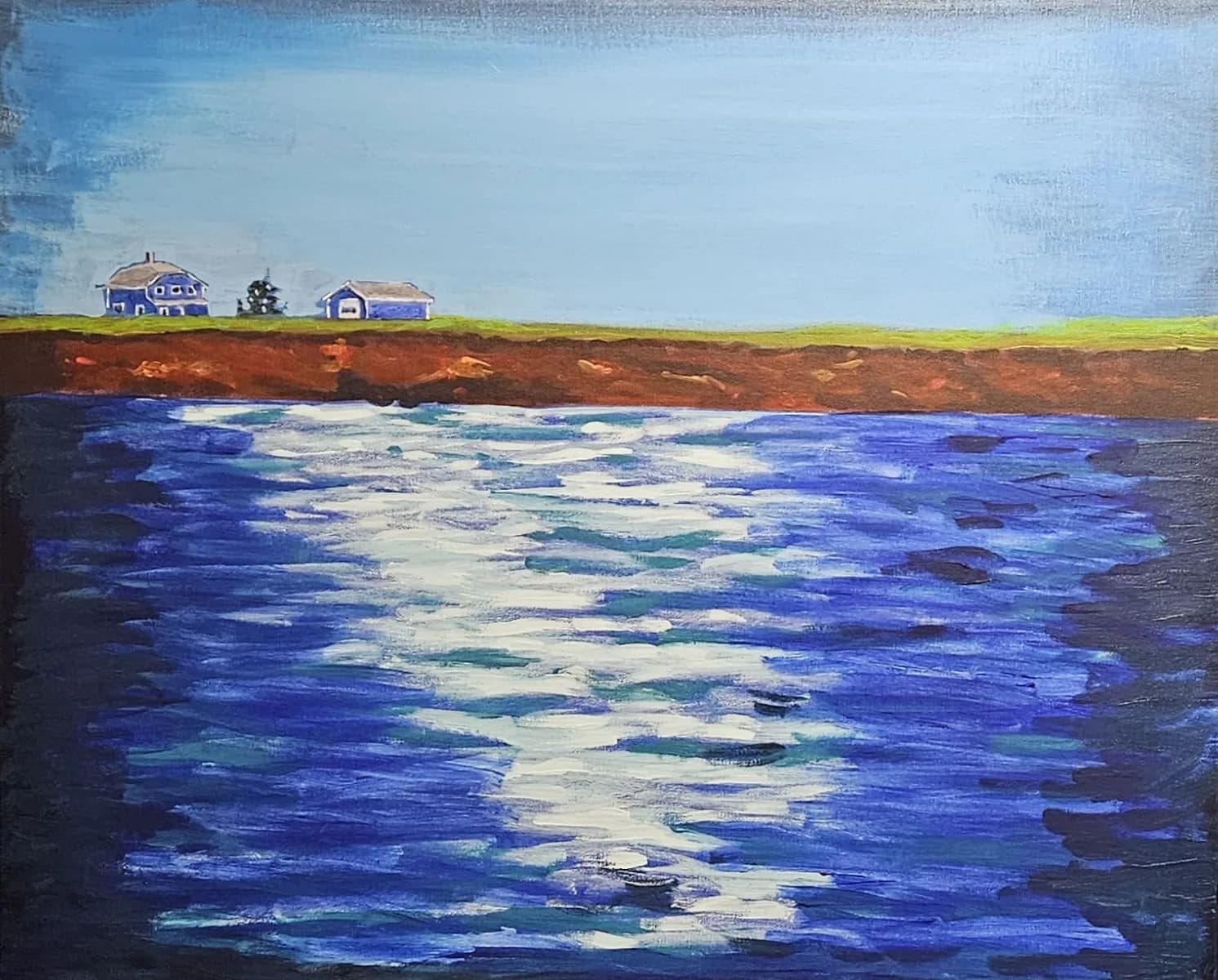 La falaise et la mer, acrylique sur toile, 51 × 61 cm