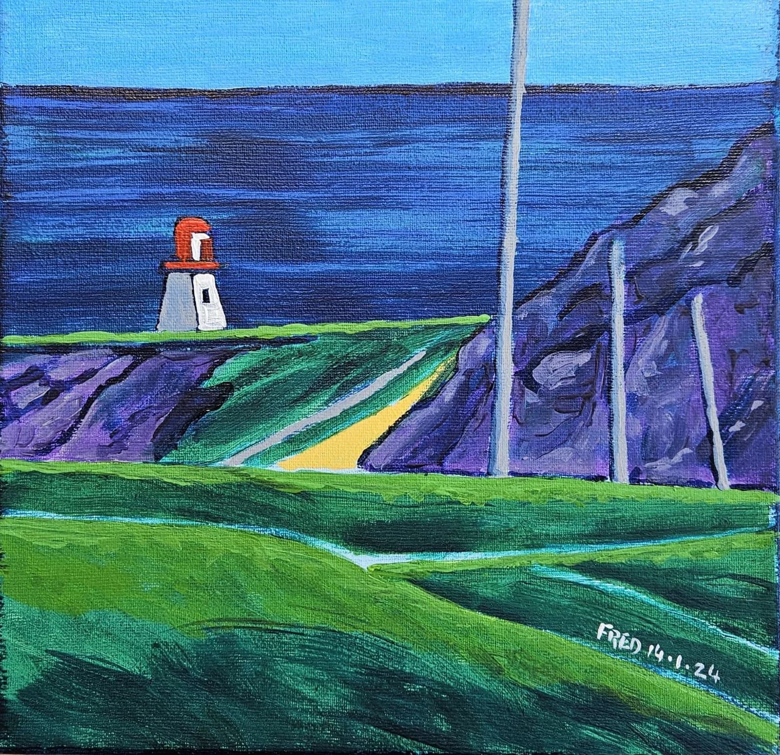 Le Phare dans les buttes, acrylique sur toile, 25 × 25 cm