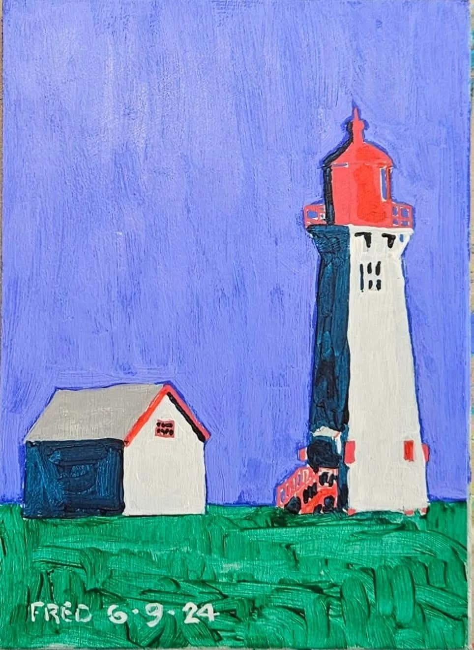Parents du phare, acrylique sur bois, 18 × 13 cm
