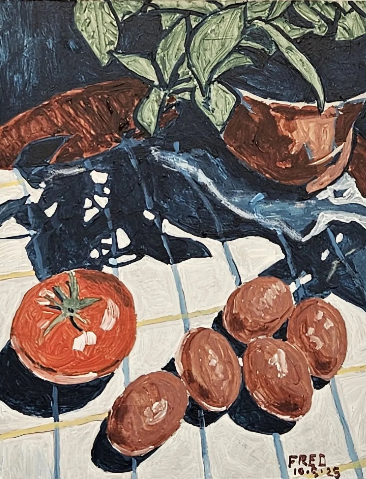 Avant l'omelette, acrylique sur masonite, 25 × 20 cm