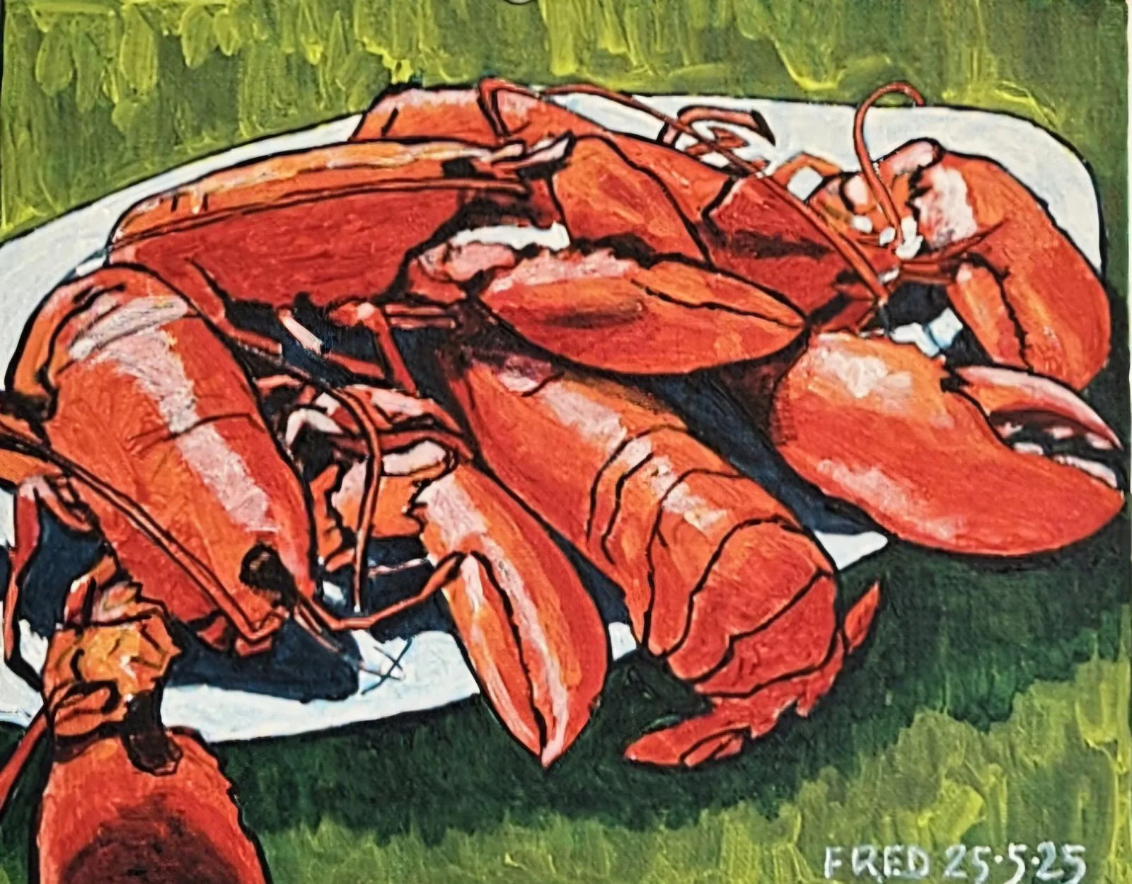 Cardinaux des mers, acrylique sur masonite, 20 × 25 cm
