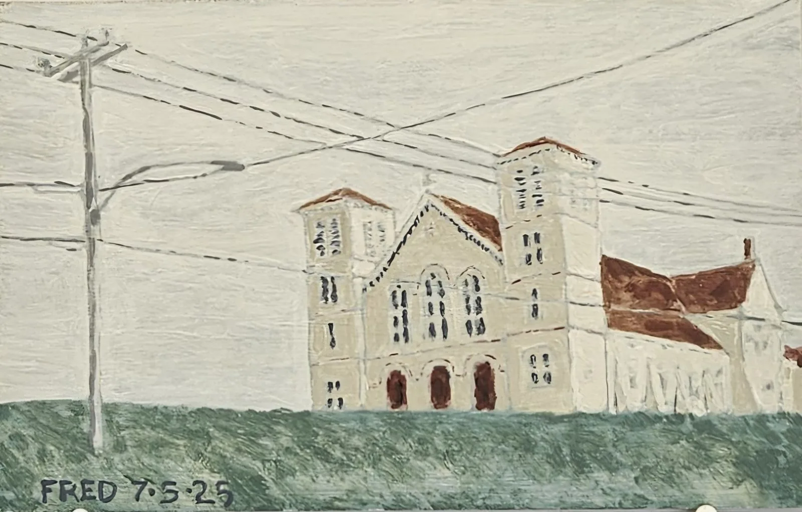 Église italienne du Bassin, acrylique sur masonite, 17,5 × 28 cm