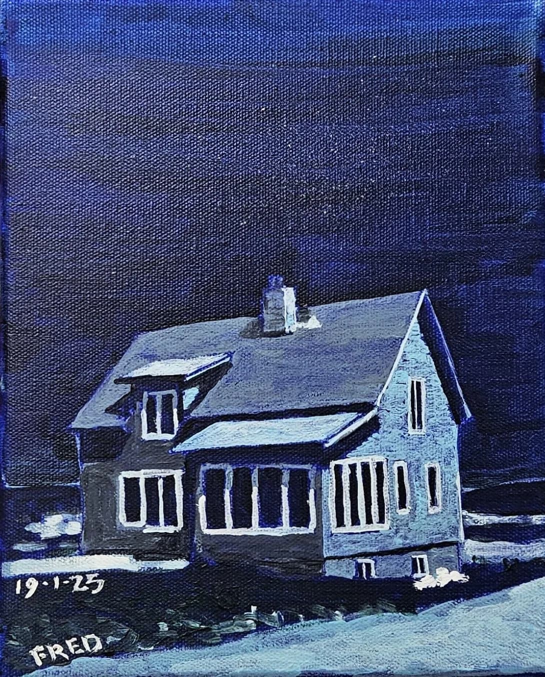 Sous la lune du loup, acrylique sur toile, 25,5 × 20,5 cm