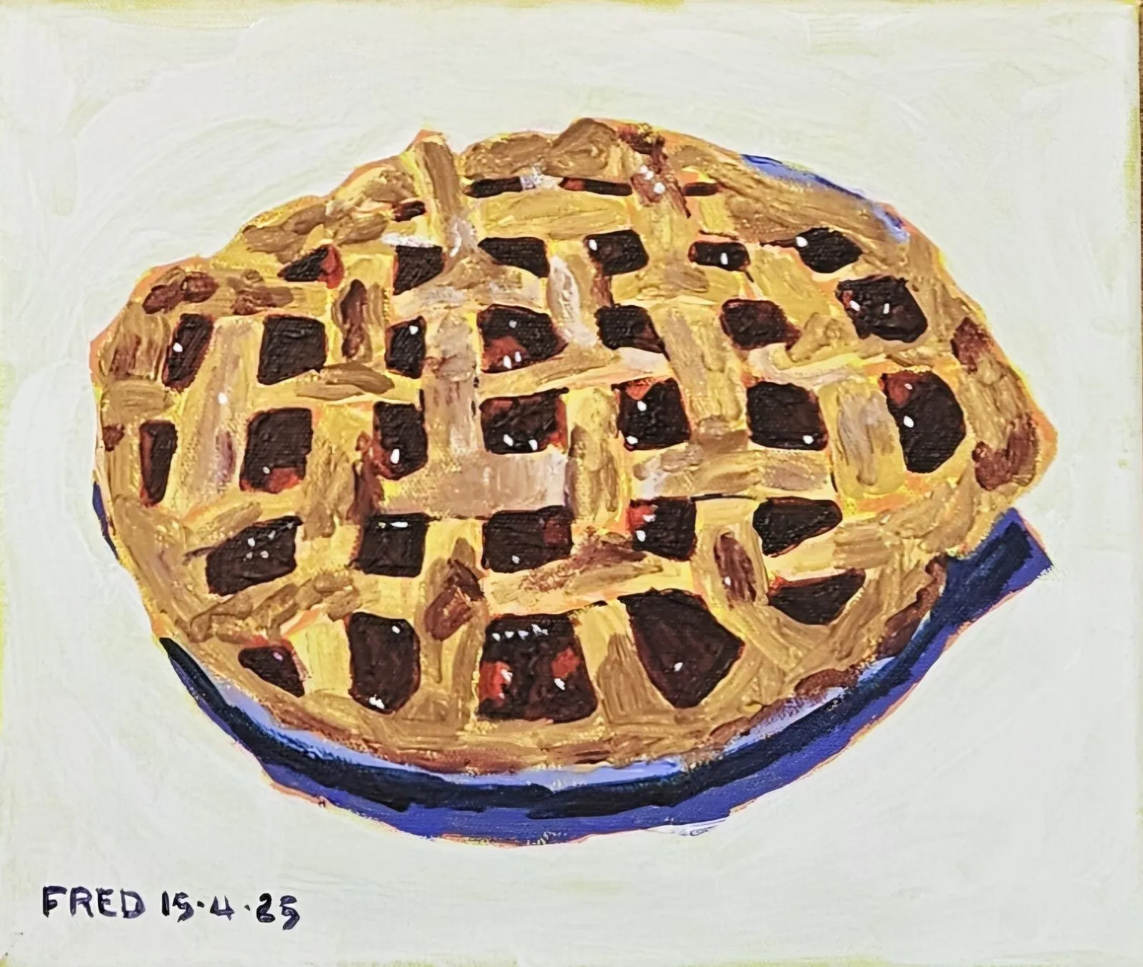 Tarte aux cerises, acrylique sur toile, 25,5 × 30 cm