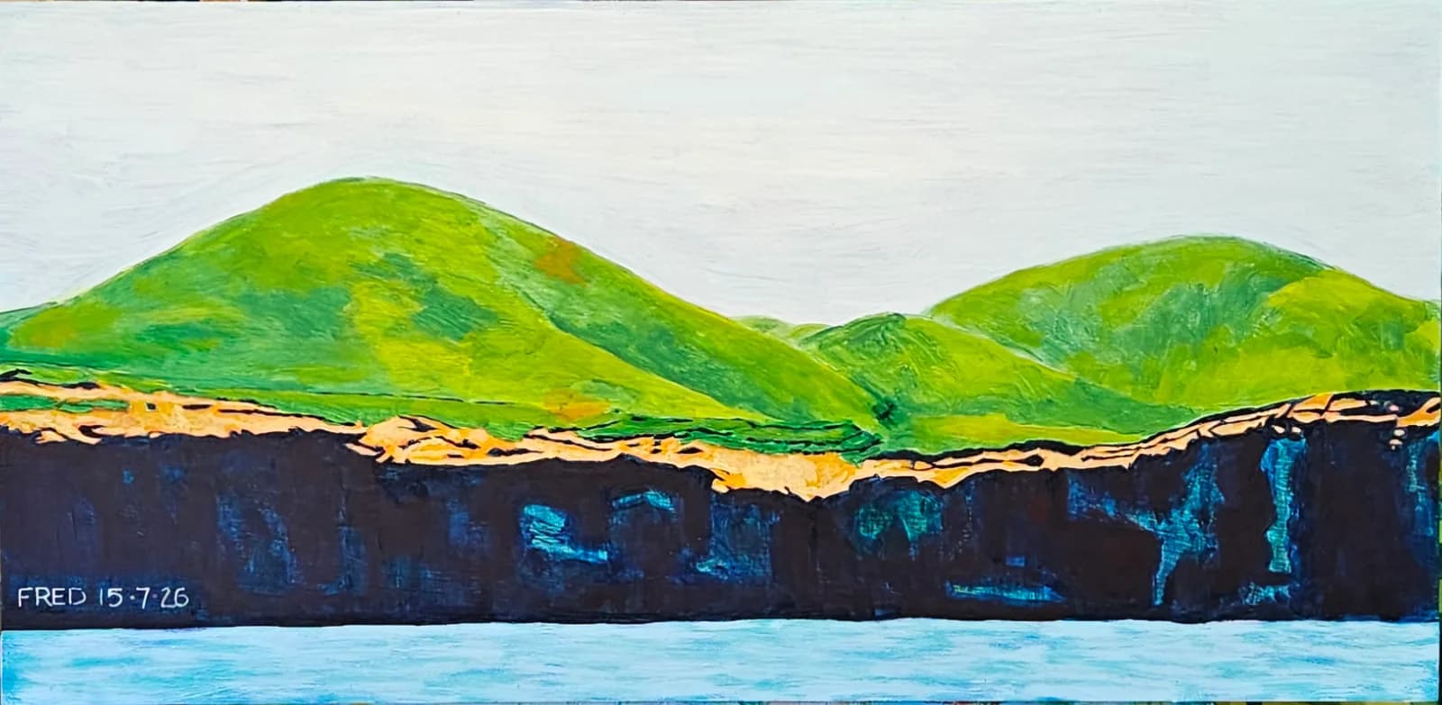 À l'ombre du Big Hill, acrylique sur bois, 38 × 76 cm