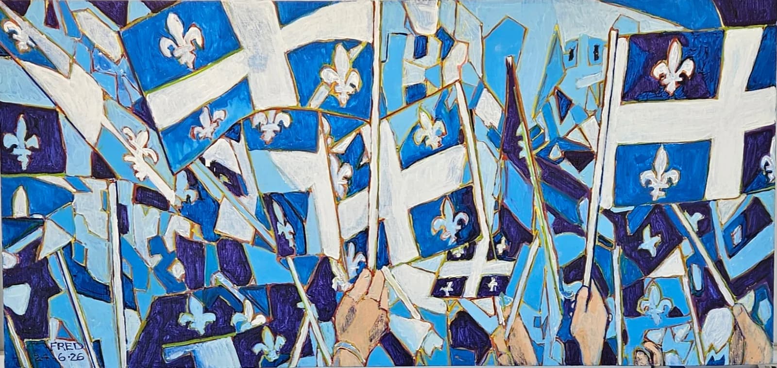 Joyeux pavoisement, acrylique sur bois, 38 × 76 cm