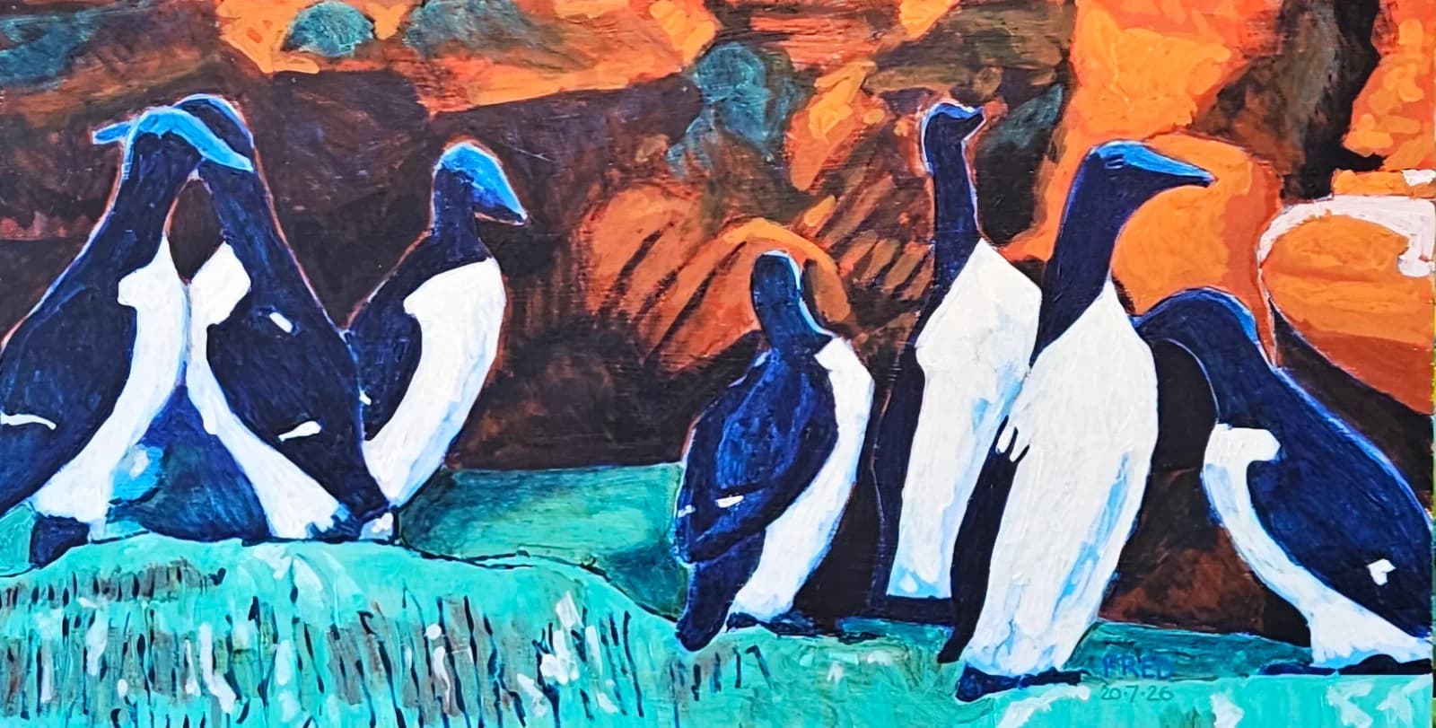 La Basse cour dans la falaise, acrylique sur bois, 38 × 76 cm