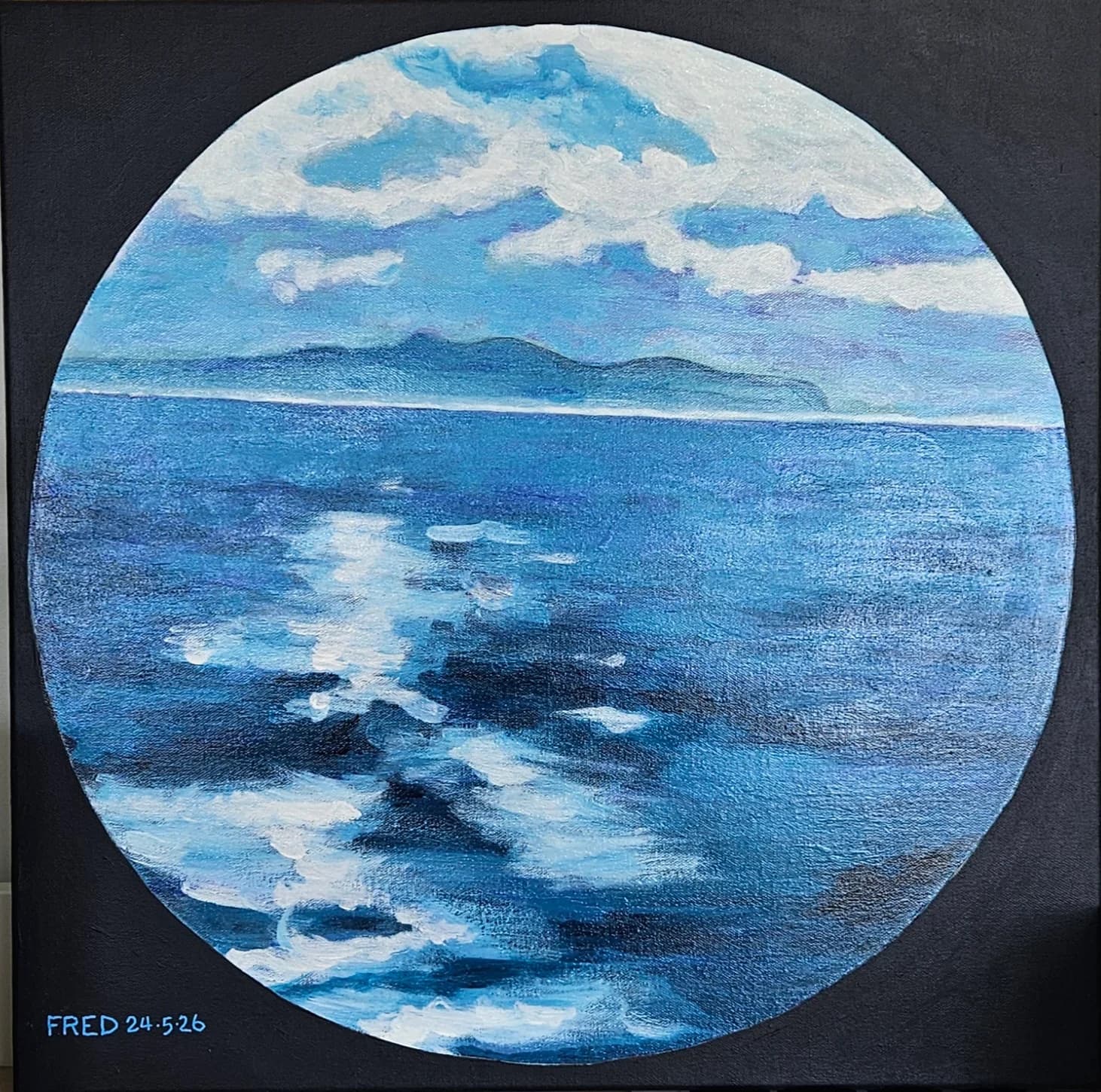 Par le hublot 1, acrylique sur toile, 51 × 51 cm