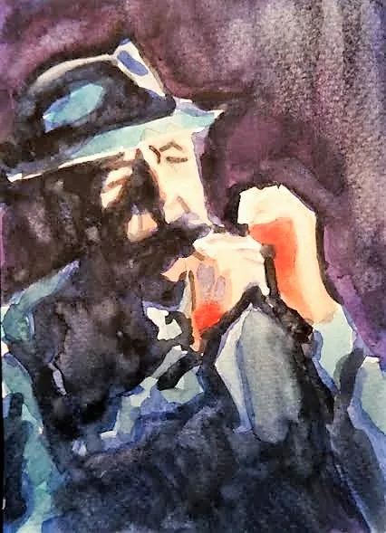 Esquisse — Leonard Cohen, aquarelle sur papier