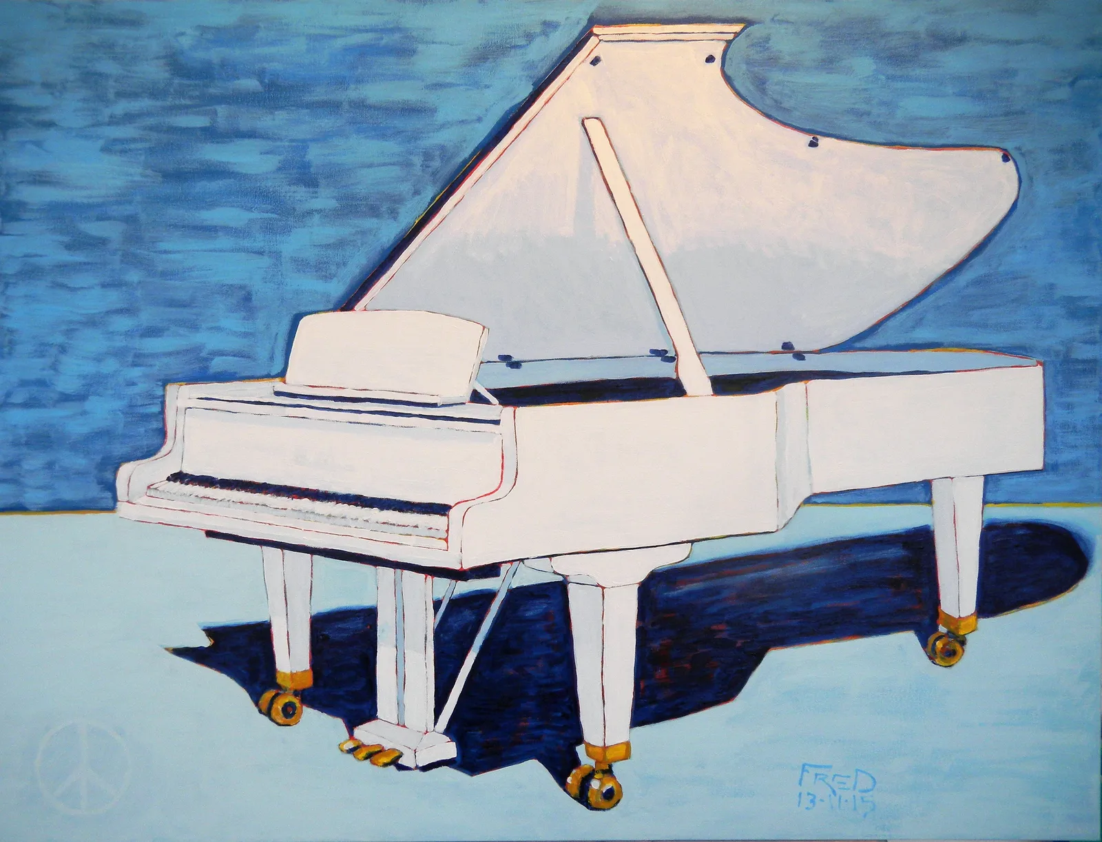 Piano blanc, acrylique sur toile, 77 × 102 cm