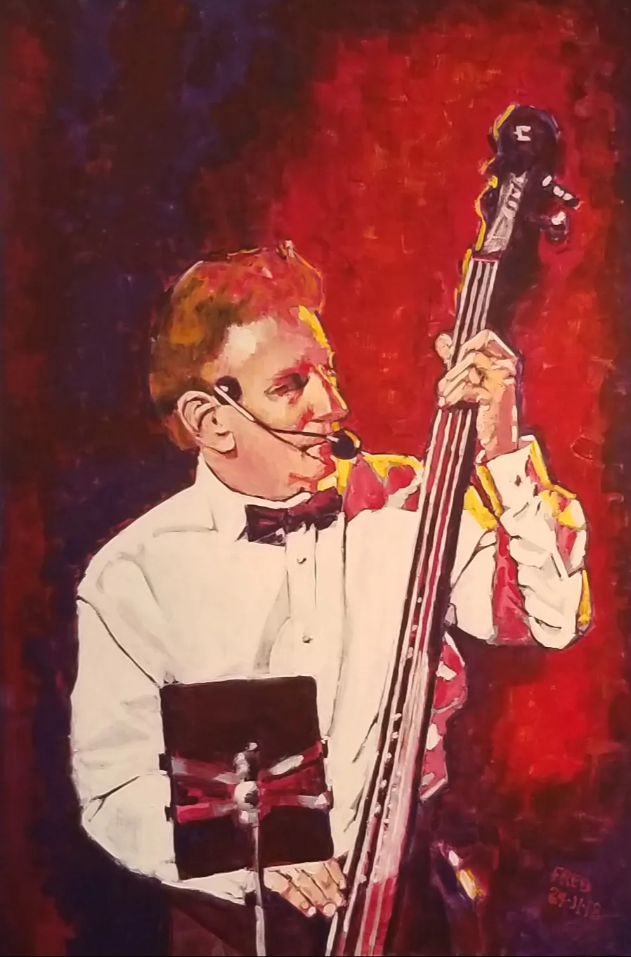 Esquisse — Pierre en musicien, acrylique sur toile, 102 × 77 cm