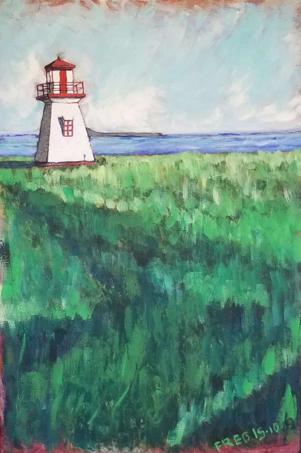 Le Phare I — Cap-Alright, acrylique sur bois, 74 × 49 cm