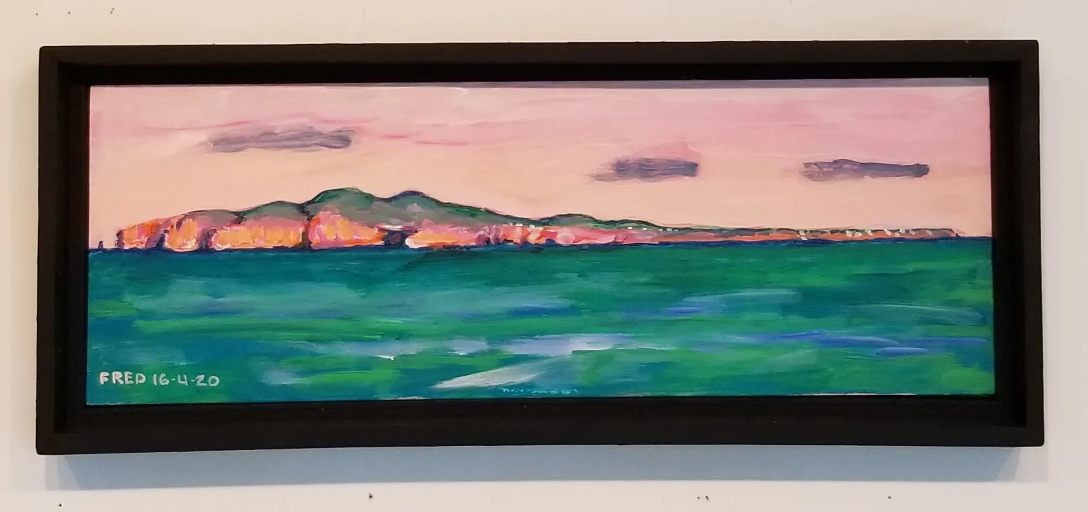 Rose bonbon, acrylique sur masonite, 14 × 41 cm