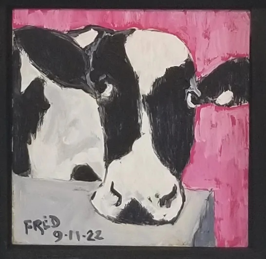 l'une rit l'autre pas, acrylique sur masonite, 13,5 × 13,5 cm