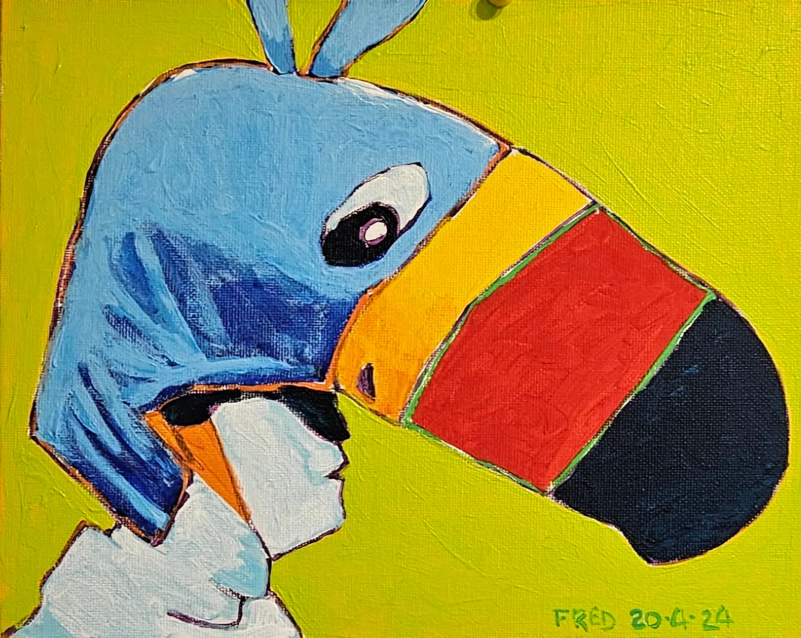 En Toucan, acrylique sur masonite, 25 × 30 cm